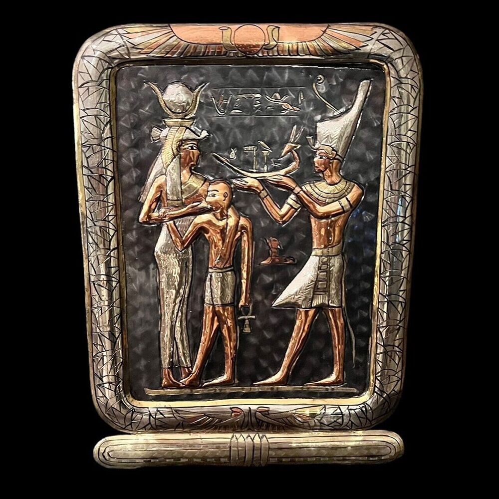 Vintage Egyptian Gods Goddess Sculpted Brass Copper Wall Decor